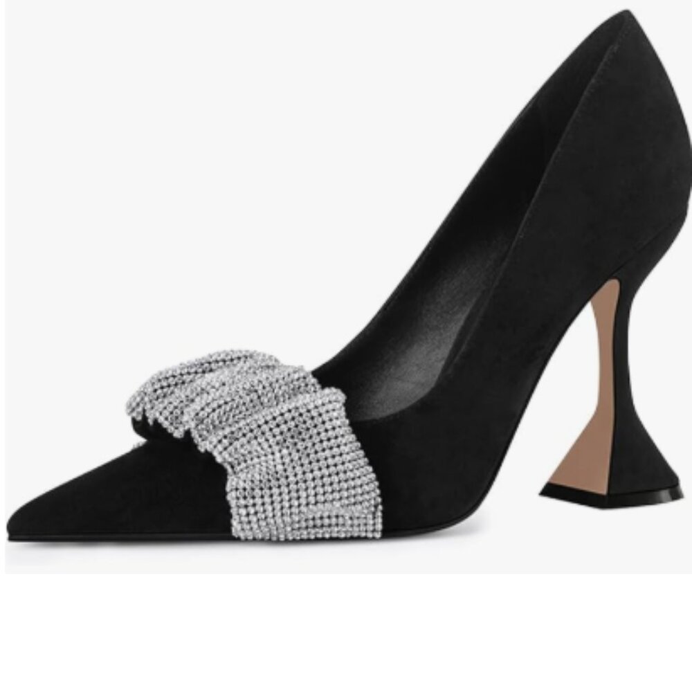 YDN Black Pointed Toe Slip on Pumps Special High Heel Party Prom Lady Shoes
